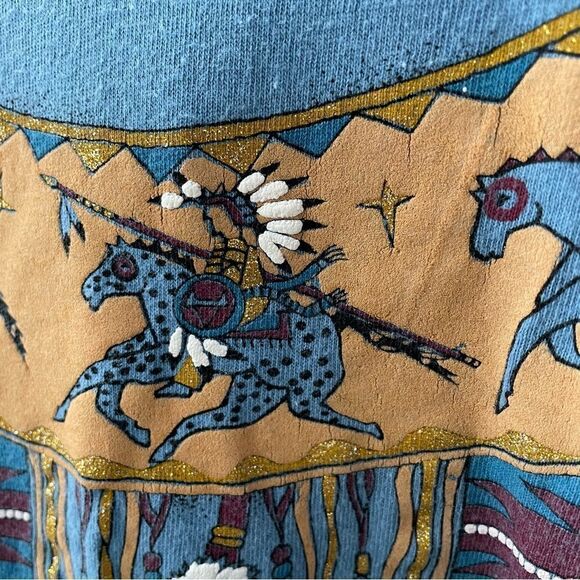 Vintage 80s Single Stitch Diamond Dust Native American Indian Horse Tshirt L - Picture 4 of 9